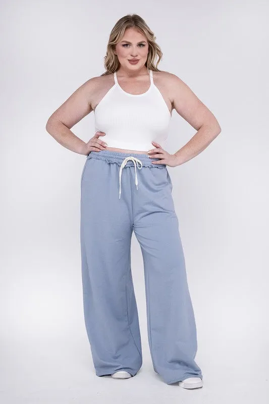 Zenana Plus Size Raw Hem Wide Leg Pants