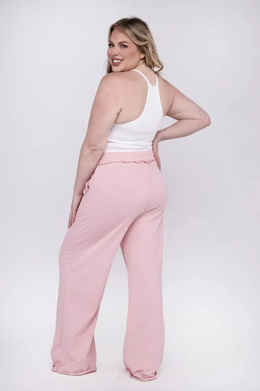 Zenana Plus Size Raw Hem Wide Leg Pants