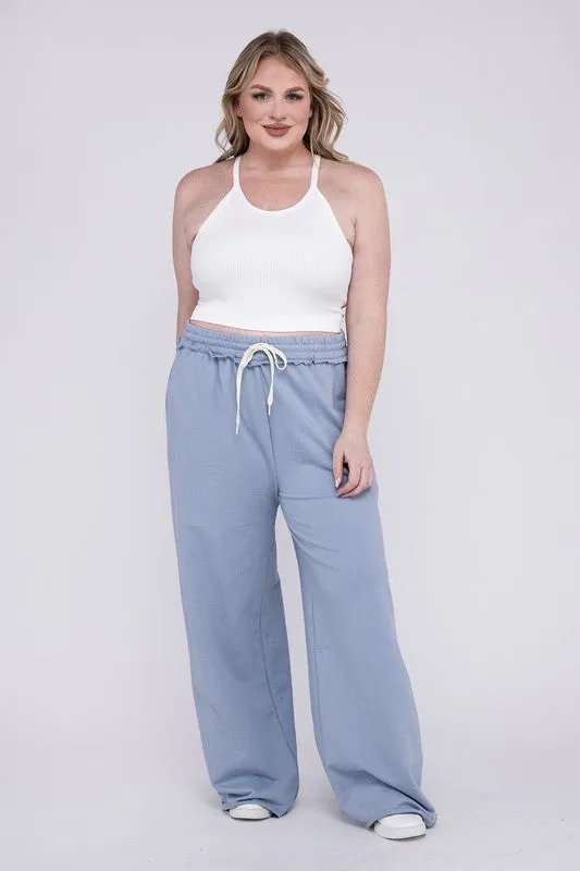 Zenana Plus Size Raw Hem Wide Leg Pants