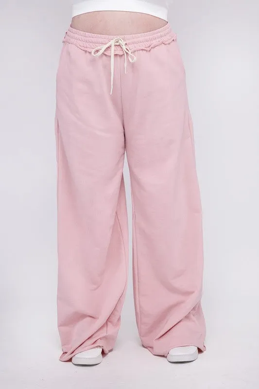 Zenana Plus Size Raw Hem Wide Leg Pants
