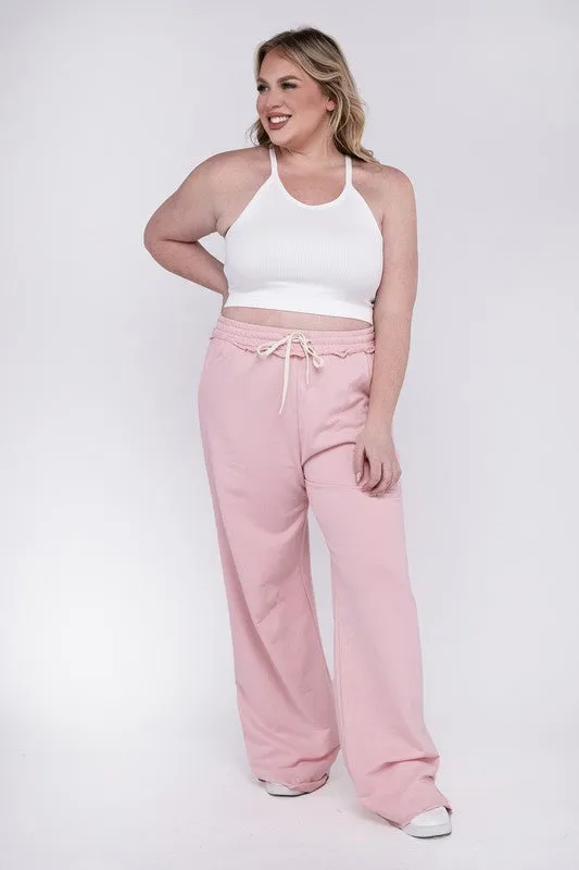 Zenana Plus Size Raw Hem Wide Leg Pants