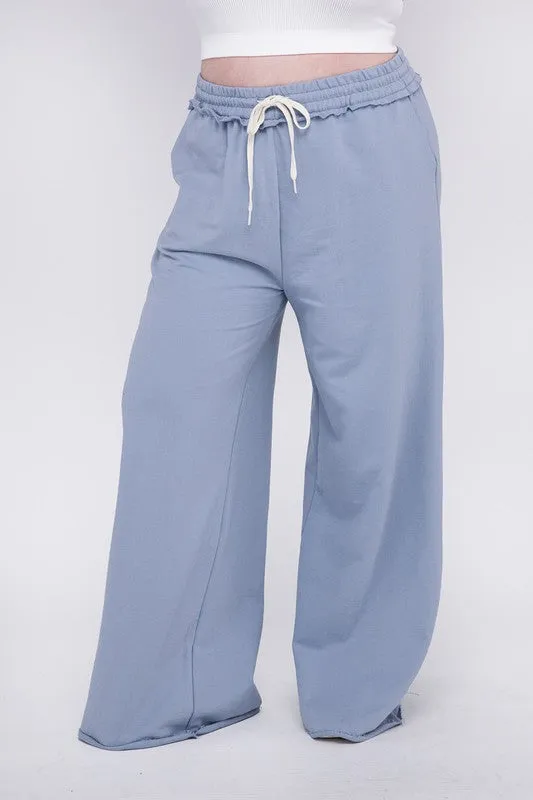 Zenana Plus Size Raw Hem Wide Leg Pants