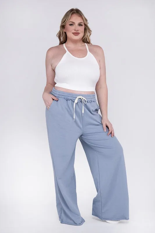 Zenana Plus Size Raw Hem Wide Leg Pants